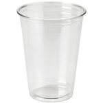 The MH-USA Dixie Crystal Clear Plastic Cups - 10 oz. - 500 per case stand upright against a white background, showcasing their pristine design. These durable and stylish cups are perfect for any event requiring both form and function.
