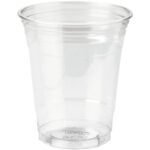The 12 oz. Dixie® Crystal Clear Plastic Cup, available in a 500/case set, features a smooth, transparent surface and stands upright against a plain background.
