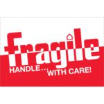 MH-USA 2 x 3 - Fragile - Handle With Care Labels (500/Roll) are designed in striking red and white with bold fragile lettering above the phrase HANDLE... WITH CARE! to ensure your packages are treated cautiously.