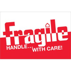 MH-USA 2 x 3 - Fragile - Handle With Care Labels (500/Roll) are designed in striking red and white with bold fragile lettering above the phrase HANDLE... WITH CARE! to ensure your packages are treated cautiously.