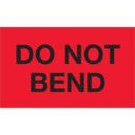 MH-USAs fluorescent red 3 x 5 Do Not Bend labels, with bold black text, feature a captivating design similar to an eye-catching vibrant red rectangular sign.