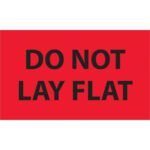 Vivid fluorescent red MH-USA 3 x 5 labels boldly stating DO NOT LAY FLAT offer a clear caution message, ideal for critical placements.