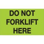 The MH-USA 3 x 5 Do Not Forklift Here labels feature a fluorescent green background for visibility, with each roll containing 500 labels to mark restricted areas effectively.