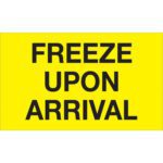 The MH-USA 3 x 5 Freeze Upon Arrival labels in fluorescent yellow with bold black text come in rolls of 500, ensuring clear communication and efficient, eye-catching organization.