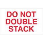 A sign with bold red text saying DO NOT DOUBLE STACK on a white background, like the MH-USA 3 x 5 labels in rolls of 500.
