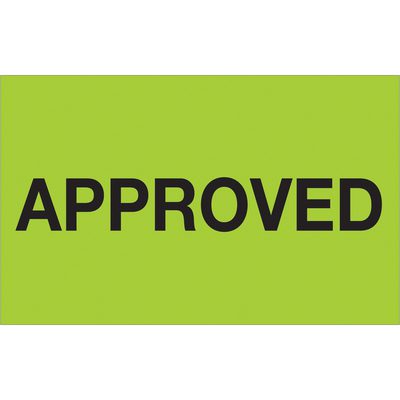 DL1153.jpg The image showcases the word APPROVED in bold black letters, centered on a vibrant fluorescent green background similar to MH-USA 1 1/4 x 2 - Approved (Fluorescent Green) Labels that come in rolls of 500.