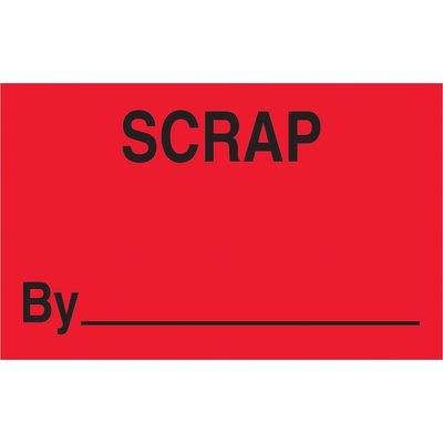 DL1166.jpg The MH-USA 1 1/4 x 2 labels, featuring a bold SCRAP tag in black on fluorescent red, include space for details next to By. They come in rolls of 500, offering practical and vibrant organization.