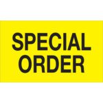 A vibrant yellow sign with bold SPECIAL ORDER text captures attention, similar to MH-USAs 3 x 5 fluorescent yellow labels, ideal for stylish organization with each roll offering 500 labels.