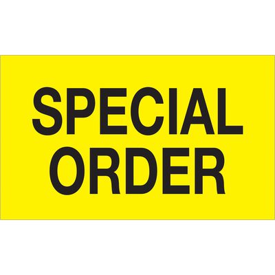 DL1168.jpg A vibrant yellow sign with bold SPECIAL ORDER text captures attention, similar to MH-USAs 3 x 5 fluorescent yellow labels, ideal for stylish organization with each roll offering 500 labels.