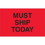 The MH-USA 1 1/4 x 2 fluorescent red labels, boldly stating Must Ship Today, are ideal for urgent shipments. These labels come in rolls of 500, ensuring your message is clearly visible.