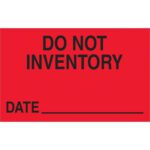 The MH-USA 1 1/4 x 2 labels in fluorescent red feature bold DO NOT INVENTORY text with a DATE line for entries, available in rolls of 500 for all your organizational needs.