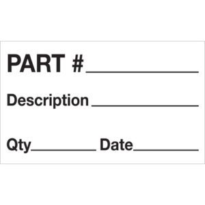 MH-USA 3 x 5 labels feature sections for Part Lbs, Description, Qty, and Date in bold black text on a white background. Each roll contains 500 labels, providing ample space to write detailed information.