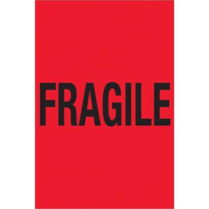 The background features a vivid fluorescent red, similar to MH-USA 4 x 6 Fragile Labels, with FRAGILE in bold black capital letters at the center.
