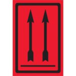 A fluorescent red rectangular sign with a black border displays two up arrows above a horizontal line, similar to MH-USA 4 x 6 - Two Up Arrows Over Bar (Fluorescent Red) Labels.