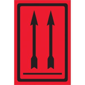 A fluorescent red rectangular sign with a black border displays two up arrows above a horizontal line, similar to MH-USA 4 x 6 - Two Up Arrows Over Bar (Fluorescent Red) Labels.