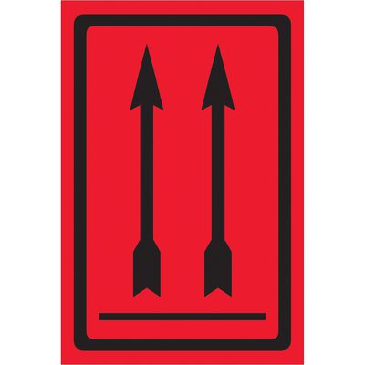 DL1191.jpg A fluorescent red rectangular sign with a black border displays two up arrows above a horizontal line, similar to MH-USA 4 x 6 - Two Up Arrows Over Bar (Fluorescent Red) Labels.