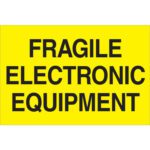 Labeled in bold black text on fluorescent yellow, the MH-USA 2 x 3 - Fragile - Electronic Equipment labels (500/roll) are perfect for labeling and ensuring visibility.