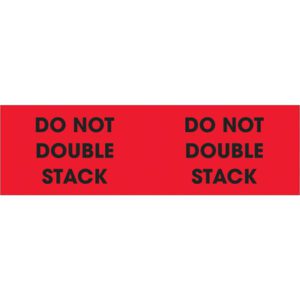 The MH-USA 3 x 10 fluorescent red labels feature black text DO NOT DOUBLE STACK twice side by side for clear visibility, available in rolls of 500.