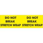 The MH-USA 3 x 10 fluorescent yellow labels feature bold black text DO NOT BREAK STRETCH WRAP, repeated twice for easy visibility. These rolls of 500 stickers ensure you have an ample supply for all packaging needs.