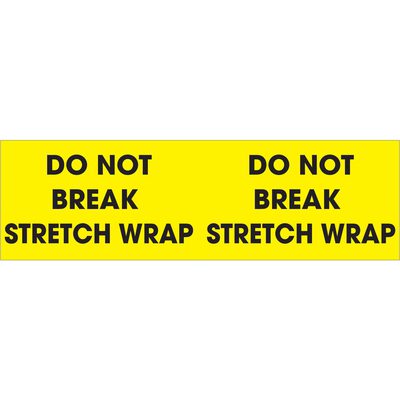 DL1196.jpg The MH-USA 3 x 10 fluorescent yellow labels feature bold black text DO NOT BREAK STRETCH WRAP, repeated twice for easy visibility. These rolls of 500 stickers ensure you have an ample supply for all packaging needs.