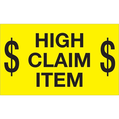 DL1199.jpg The MH-USA 3 x 5 fluorescent yellow labels feature bold black text, $ High Claim Item $, adorned with dollar signs and come in rolls of 500.