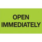 A bright sign with bold text saying OPEN IMMEDIATELY, like the MH-USA 3x5 Fluorescent Green Labels (500/Roll), makes your message pop.