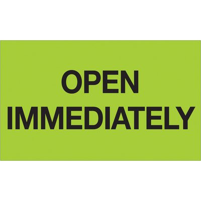 DL1217.jpg A bright sign with bold text saying OPEN IMMEDIATELY, like the MH-USA 3x5 Fluorescent Green Labels (500/Roll), makes your message pop.