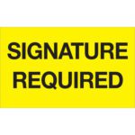 The MH-USA 3 x 5 Signature Required fluorescent yellow labels with bold black text guarantee visibility in any situation needing clear communication, reminiscent of eye-catching yellow signs.