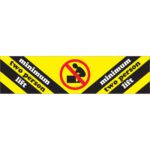 A yellow and black warning sign displays minimum two person lift, with the MH-USA 2 x 8 label, including a crossed-out symbol of a person lifting a box.