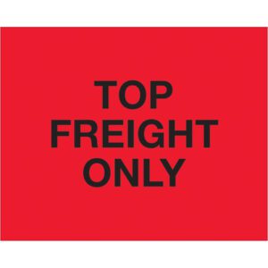 The MH-USA 8 x 10 labels, fluorescent red with bold black text, read Top Load Freight Only.