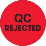 The MH-USA 2 Circle QC Rejected Fluorescent Red Labels, with vivid black lettering, ensure high visibility.