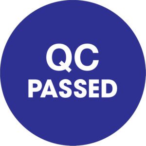QC Passed is shown in white on a blue circle, matching the MH-USA 1 Circle - QC Passed Blue Labels (500/Roll).