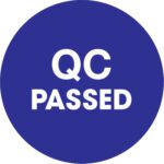 A blue circle with bold white text reading QC PASSED signifies quality control approval, like the MH-USA 2 Circle - QC Passed Blue Labels (500/Roll).