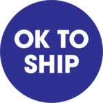 A blue circle displays the white text OK TO SHIP at its center, designed similarly to MH-USAs 2 Circle - OK To Ship Blue Labels (500/Roll).
