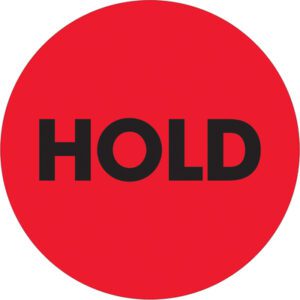 The MH-USA 2 Circle - Hold Fluorescent Red Labels come in rolls of 500, featuring a bright red color with HOLD prominently in bold black letters.