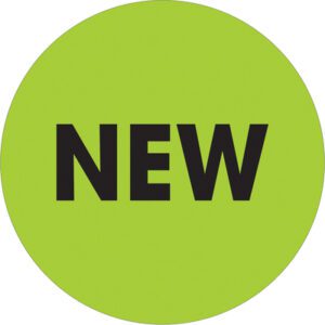 A vivid green circle, from the MH-USA 2 Circle series, prominently features NEW in bold black letters.