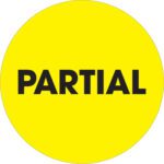 A bright yellow circle showcasing the bold, black word PARTIAL at its core, similar to MH-USAs fluorescent yellow labels (500 per roll).