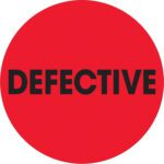 A fluorescent red circle boldly displays DEFECTIVE at its center, capturing the unmistakable warning of MH-USA 2 Circle - Defective Fluorescent Red Labels (500/Roll).