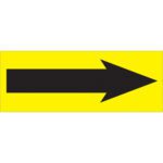 A striking black arrow pointing right stands out on a vivid yellow rectangle, resembling MH-USA 1 1/2 x 4 - Arrow Fluorescent Yellow Labels available in rolls of 500.