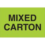 A fluorescent green MH-USA 2 x 3 label, similar to a Mixed Carton sign, displays bold black text reading MIXED CARTON.