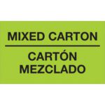 The MH-USA 3 x 5 fluorescent green labels feature bilingual text MIXED CARTON - CARTÓN MEZCLADO and are perfect for labeling, available in rolls of 500.
