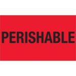 The MH-USA 3 x 5 fluorescent red labels, featuring PERISHABLE in bold black uppercase, alert handlers to fragile contents. Perfect for careful transit, each roll contains 500 labels.