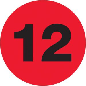 The MH-USA 3 Circle 12 labels feature bold black numbers on a fluorescent red background, supplied in rolls of 500 for stylish and visible organization.