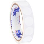 A roll of clear adhesive tape comes with MH-USA 3/4 white removable labels (500/Roll), featuring tape logic branding inside in blue and red.