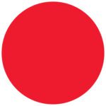 A vibrant fluorescent red circle contrasts sharply on a plain white background, evoking MH-USAs 1 Circles - Fluorescent Red Removable Labels (500/Roll).