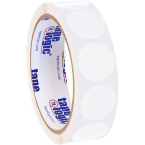 A roll of MH-USA 1 white removable circular labels, 500 per pack, ideal for various uses.