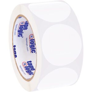 A roll of MH-USA 2 Circles - White Removable Labels (500/Roll) with tape logic printed inside.