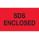 The MH-USA 3 x 5 fluorescent red labels with SDS Enclosed in bold black text, ideal for safety and organization, come in a roll of 500.