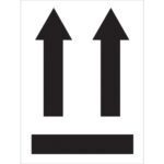 The MH-USA 3 x 4 label has two large black arrows above a thick black horizontal line, with 500 labels per roll.