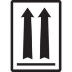 A road sign, similar to the MH-USA 3 x 4 1/4 labels, shows two bold black upwards arrows on a white rectangular background, signaling a dual carriageway ahead.